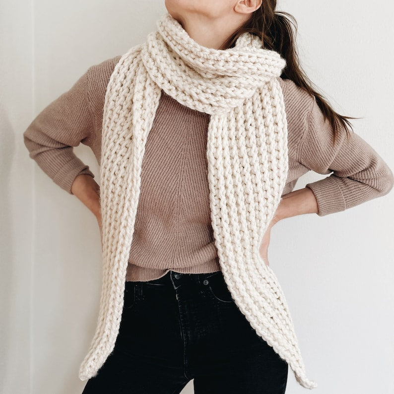 chunky long oversized ribbed scarf easy crochet pattern