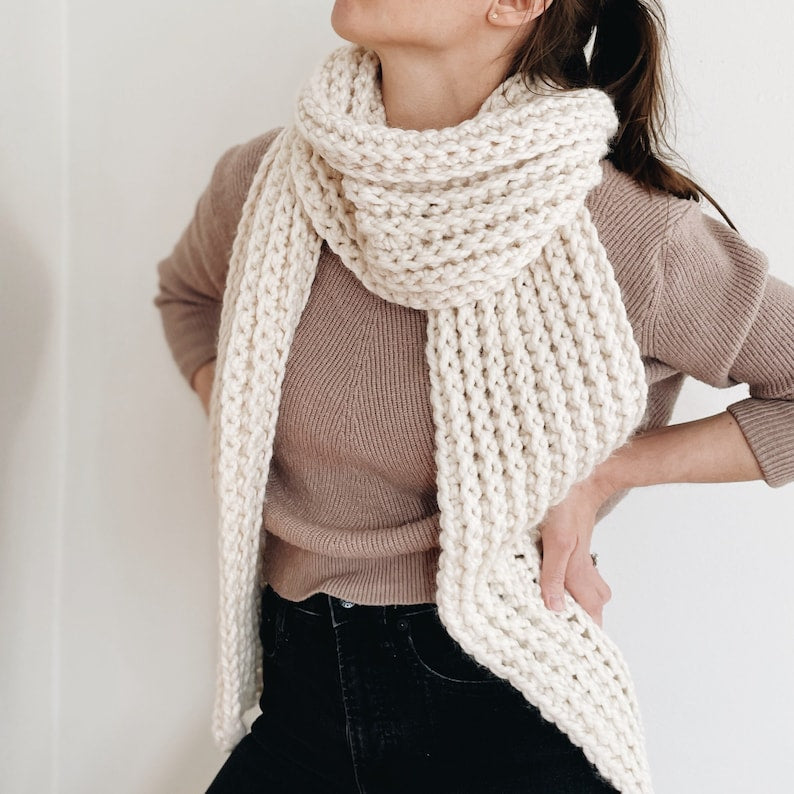 chunky long oversized ribbed scarf easy crochet pattern